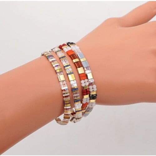 Go2boho Womens Bracelets Jewellery Boho Miyuki Tila Bracelet Crystal Beads Stretch Pulsera Jewelry For Girl Gift Wholesale