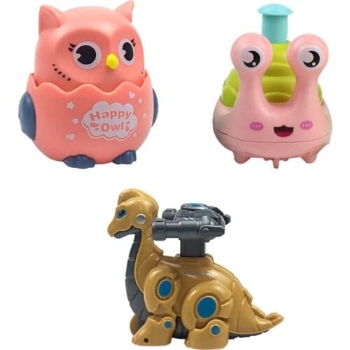 Interactive Mini Cartoon Sliding Car Toy Friction Animal Car One-press Button Start Pull Back Vehicle Gift for Infant 69HE