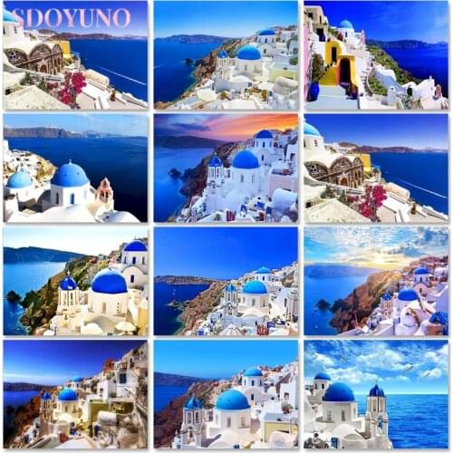 SDOYUNO DIY paint by numbers for adults Canvas Seaside Decor For Home Unframe Coloring By Numbers Landscape Handpainted Gift