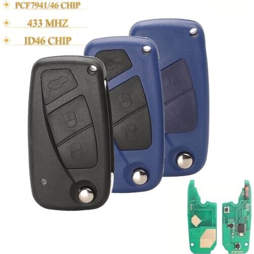 Kutery 10pcs 2/3Buttons Smart Remote Car Key Fob For Fiat 500 Punto Ducato Stilo Panda Bravo Fob ID46 PCF7946 / 7941 Chip 433Mhz