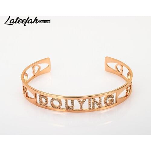 Lateefah Custom Name ID Bar Bracelet Gold Cubic Zirconl Initial Charm Bracelets For Women Personalize Jewelry Best Friends Gift