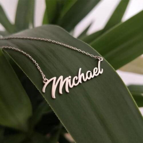 Lateefah Rose Gold Silvery Personality Custom Name Pendant Necklace Customized Cursive Nameplate Necklace Handmade Birthday Gift