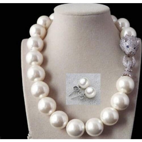 Legant 16mm natural cultured white shell pearl necklace bracelet earring 18inch