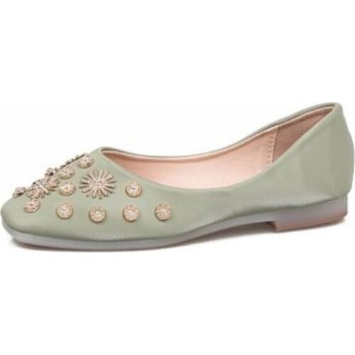 Ladies Cute High-quality Rhinestones Glitter Animal Head Round Toe Silk Satin Women Single Shoes On Flats Plus Sizes(4-12)