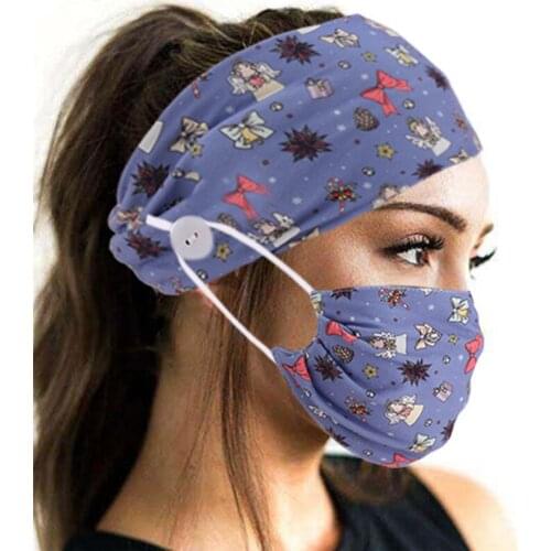 Cartoons Printed Button Head Band Face Cover Turban Hair Accessories Fashion Hair Band Soft Elastic Hair Band 2PCS