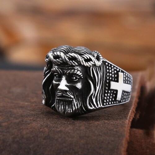 Christian Easter Jesus Cross Ring For Men Jewelry Punk Stainless Steel Jesus Prayer Ring Biker Amulet The Best Gift Halloween