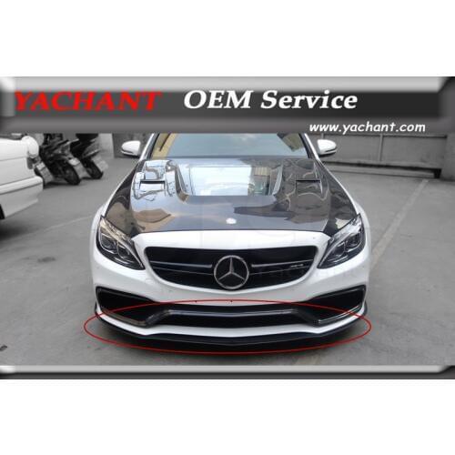 Car-Styling Carbon Fiber Body Kit Front Bumper Lip 3Pcs Fit For 2015-2016 MB W205 C63 PSM Style Front Lip