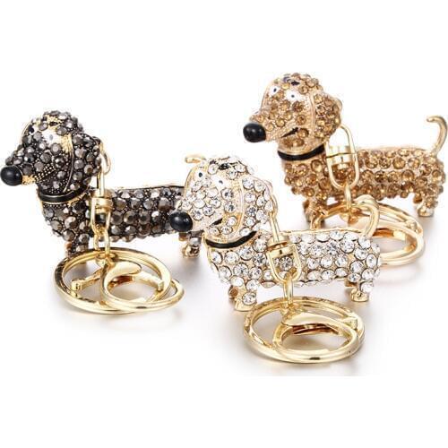 New Cute Rhinestone Crystal Keychain Dachshund Dog Pendant Keys Holder Valentines & Mothers Day Keyring Gift Jewelry Accessory