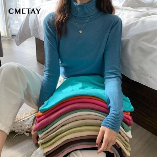 2021 Autumn Winter New Knitted Pullover Turtleneck Casual Sweater Women Korean Long Sleeved Slim Soft Pullover Female Tight Tops