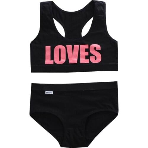New Style Pure Cotton Girl Bra Set Vest Style Black and White Sports Development Period Student Underwear Set 8-16Y