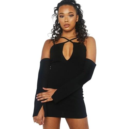 Autumn Women Sexy Solid Color Long-Sleeve Mini Slip Dress Elegant Skinny Halter Elastic Strapless V-Neck Bodycon For Party