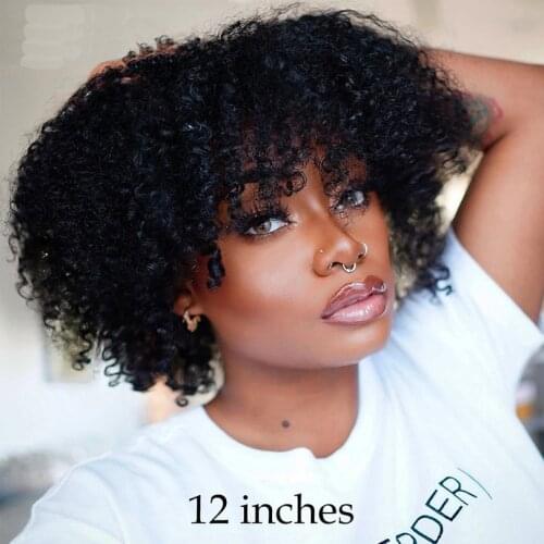 Human Hair Wigs With Bangs Scalp Top Full Machine Made Wig Brazilian Remy Hair Wig 180 Density For Black Women