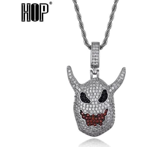 Pokemon ghost cartoon Necklaces&Pendants Iced Out Tennis&Cuban Chain Cubic Zircon Skull Necklace Men Hip Hop Jewelry