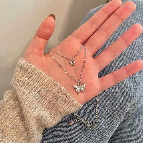 Simple and Exquisite Double Layer Butterfly Necklace 2021 New Korean Fashion Womens Necklace Women Jewelry Birthday Gift
