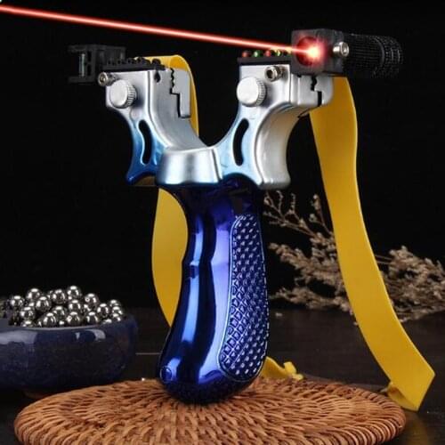 New Laser Aiming Slingshot, Outdoor High Precision Catapult Outdoor Slingshot Set with Flat Rubber Band 2021 New Year Gift