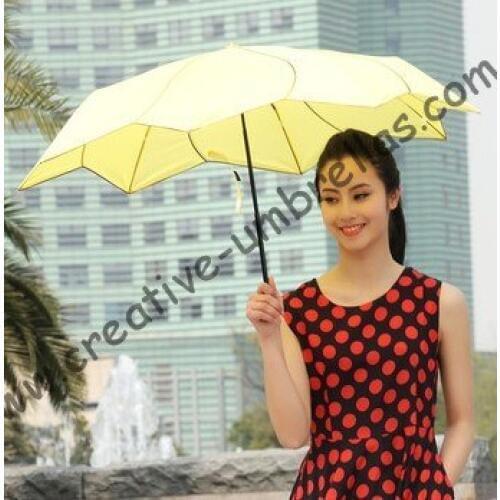 Manual Lotus leaf umbrellas,100%sunscreen,190T pongee,three fold,ladies' parasol,rotate black embroidery piping,windmill shape