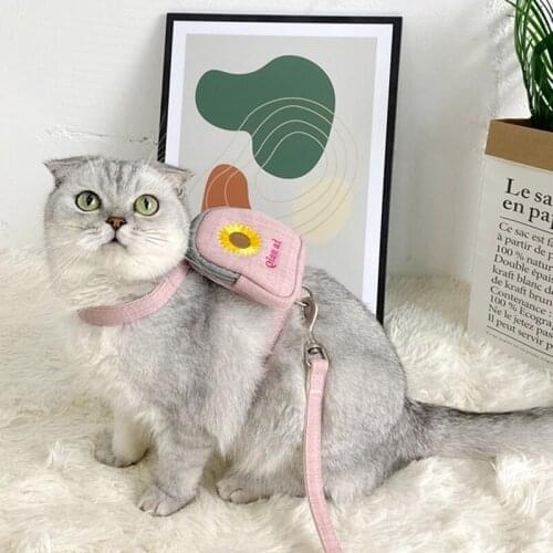 Cat Dog Backpack Adjustable Harness Leash Traction Rope For Walking Lead Daisy Snack Bag Pet Accessories Supplies Toys Puppy