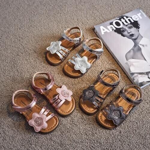 Small Girls Sandals Little Kids Medium Children Sandals Kindergarten Summer Shoes Glitter Floral Princess Sweet Brand New 21-30