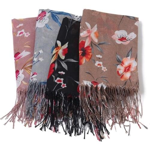 2020 New Arrival Flower Printed Scarf Hijabs Fashion Women Cotton Shawls Big Size Muslim Head Wraps Mufflers Stoles 10PCS/Lot