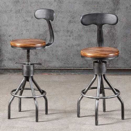 Industrial Style Retro Bar Chair Creative Restaurant Furniture Lifting Rotating Bar Stool Coffee Shop Backrest High Bar Chair