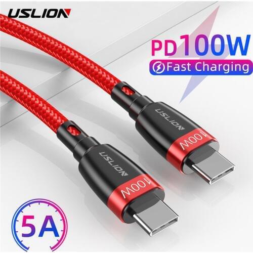 USLION USB C to USB Type C Cable For iPhone Honor 30 Pro Quick Charge 4.0 PD 100W Fast Charging For MacBook Pro Charge Cable