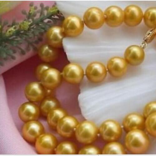 GORGEOUS 8-9 MM NATURAL PEARL NECKLACE 18" 36" Yellow clasp
