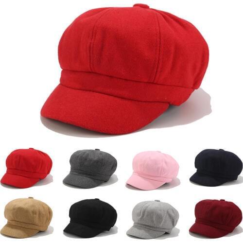 Women Vintage Hat Winter warm Beret Cap Solid color corduroy Korean Literary Painter Newsboy Berets England retro Octagonal Hat