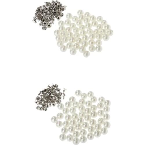 100 Set Pearls Rivets Studs Buttons for Sewing Leather Crafts Clothes Bag Decor 8mm 10mm