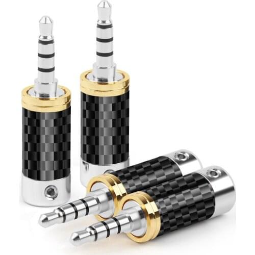 HIFI Earphone Adapter 3.5mm 4 Pole Carbon Fiber Rhodium Plating Wire Connector 3.5 Minijack For Soldering Hifi Headset Plug