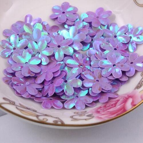 600pcs/lot 15mm Flower Sequins Cup Six Petals With 1 Center Hole Plum Blossom Purple AB Confetti