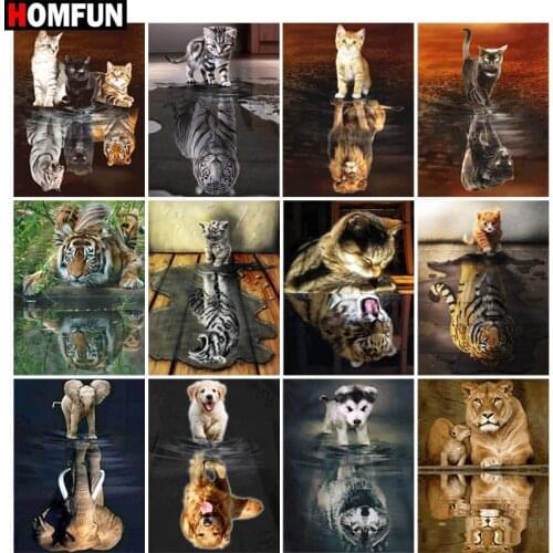 HOMFUN Diamond Painting Full Square/Round Drill 5D DIY "Animal cat tiger dog" Daimond Embroidery Rhinestone Cross Stitch Decor