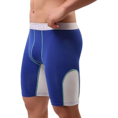 Mens Long Boxer Male Panties Sexy Mesh Running Fitness Men Underwear Homme Long Leg Design Boxershorts Plus Size 5XL Male Shorts