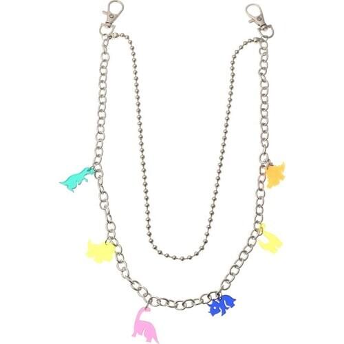 Cool Punk Street Colorful Dinosaur Hip-hop Belt Waist Chain Women Pants Chain Multi Layer Hook Trousers Keychain Jewelry