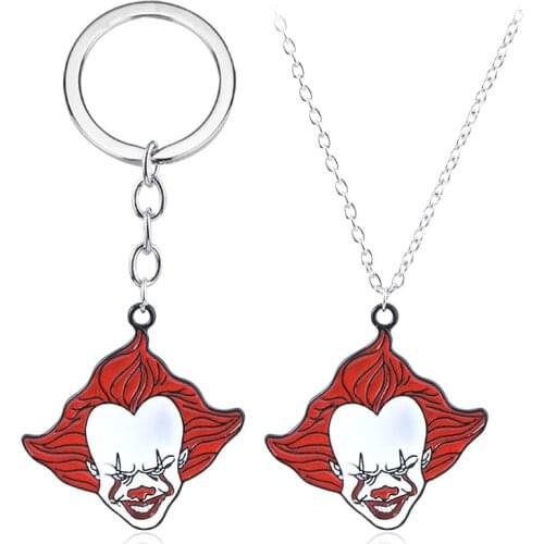Horror Movie IT Clown Pennywise Alloy Keychain Key Chains Keyfob Keyring Key Chain Pendant Necklace Chain Jewelry Accessories