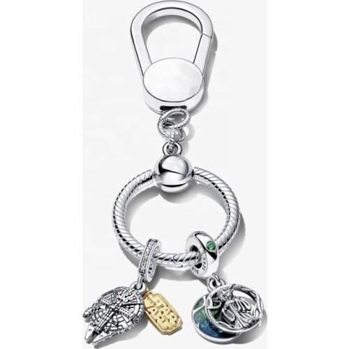100% S925 Sterling Silver Carrier Backpack Keychain Keyrings Key ring Suitable for Original Pandora Charms Beaded Pendants