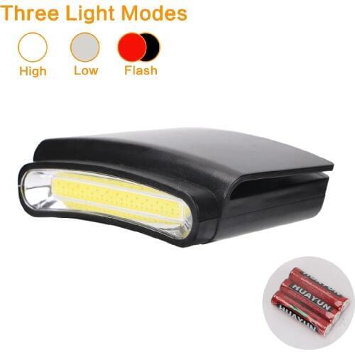 COB LED Clip On White Flashlight Head Light Cap Hat Headlamp 3 Modes Cycling Hiking Camping Headlight with 3*AAA battery