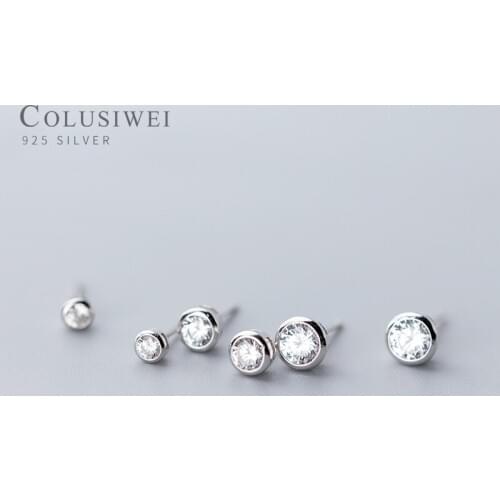 Colusiwei Authentic 925 Sterling Silver Classic Clear Cubic Zirconia Small Stud Earrings for Women Wedding Engagement Jewelry