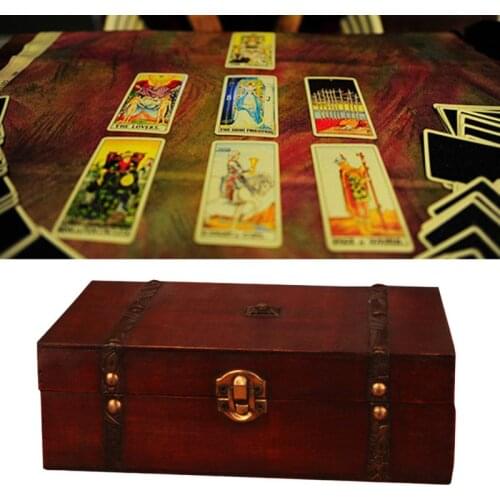 Antique Wooden Treasure Box Board Game Storage Box for Poker Card Tarots Trinket