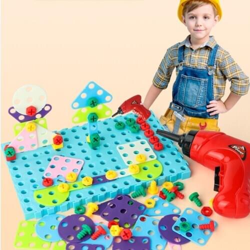 Children Toys Drill Puzzle Educational Toys DIY Screw Group Toys KidsTool Kit Plastic Boy Jigsaw Mosaic Design Building Toy