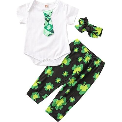 2021 Kids Boys Girls Bodysuits Sets Letter Print Long Sleeve Jumpsuits Leg Warmers My First St.patricks/easter Day Clothes
