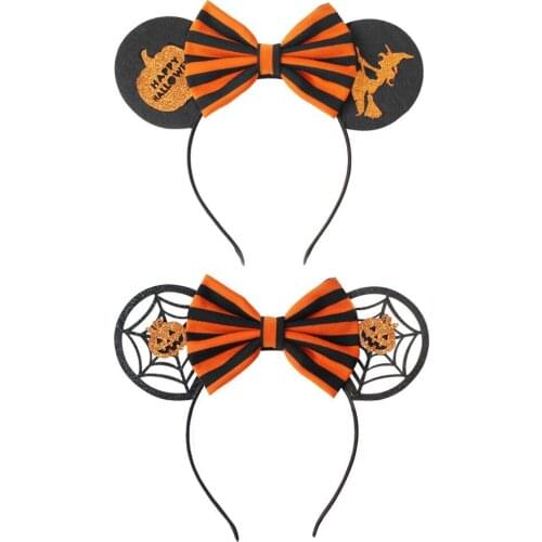 Disney Girl Headwear Mouse Ears Headband 3.3" Halloween Festival Glitter Sequins Bows Kids Hair Accessories Hairband Boutique