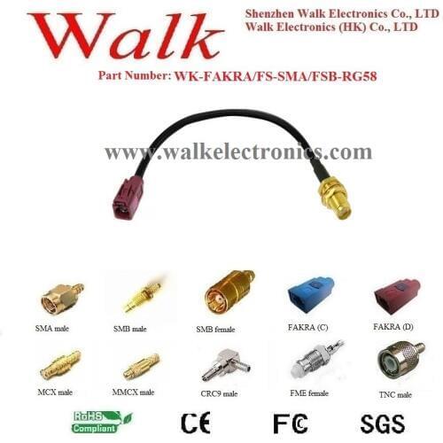 FAKRA female SMA female rg58 cable, FAKRA SMA rg58 cable, FAKRA connector cable