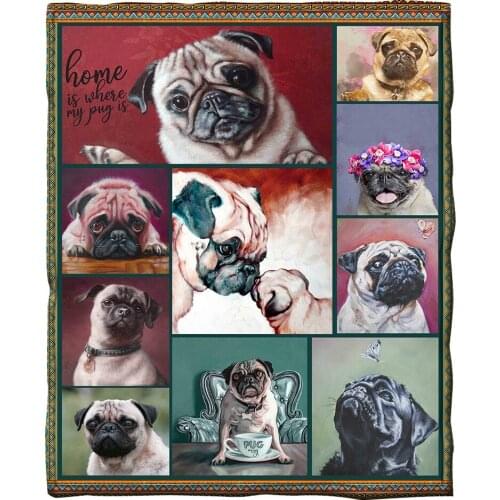 Flannel Blanket 3D Pug Dog Blankets Soft Plush Blanket for Sofa Bed Couch School Bedding Cozy Throw Blanket Home Decor