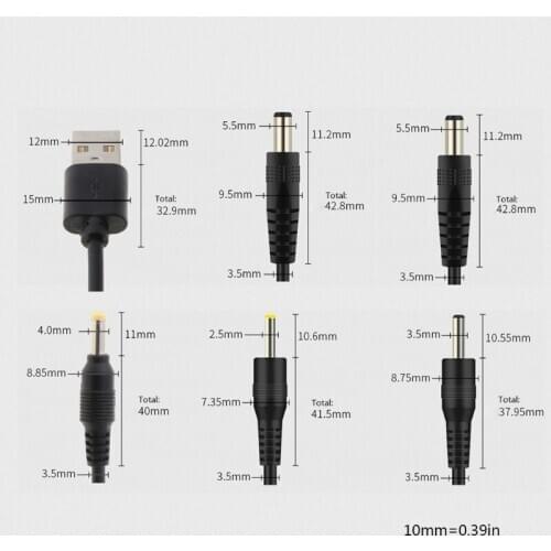USB to DC Port Charging Cable Cord DC/5.5x2.1 5.5x2.5 3.5x1.35 4.0x1.7 2.5x0.7