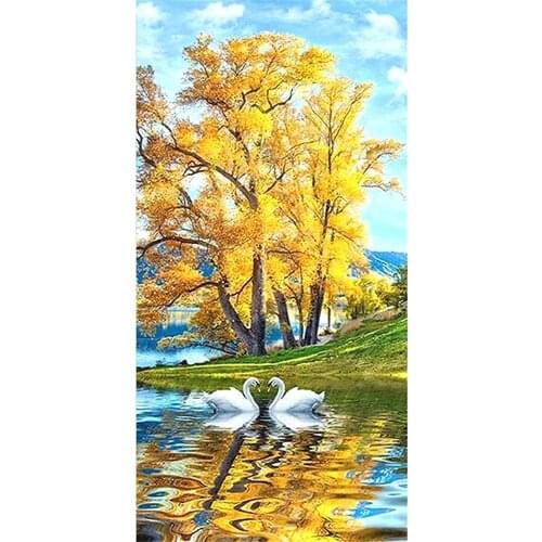 Kamy Yi 5D Diy Square/Round 5d Diamond Painting Tree Mosaic Nature DIY Diamond Embroidery Swan
