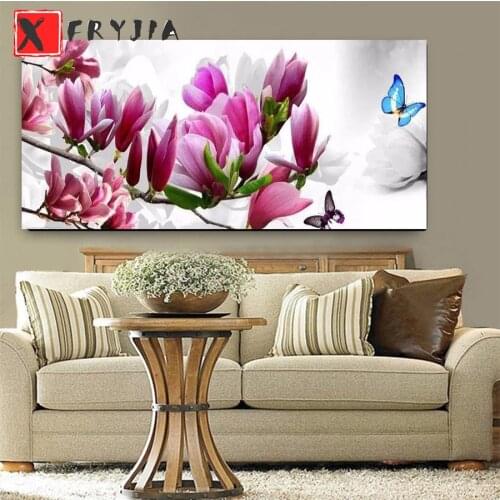 Needlework Diamond Painting Purple Magnolia Diamond Embroidery All Drill Rhinestone Mosaic Picture by numbers hobby gift custom