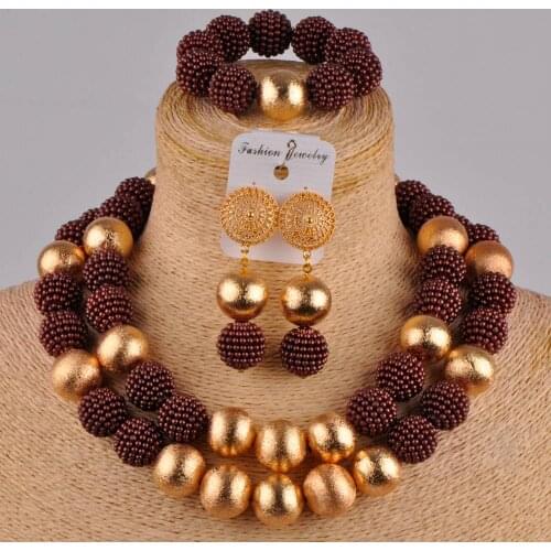 Brown african beads jewelry set simulated pearl nigerian necklace wedding jewelry sets for women FZZ39