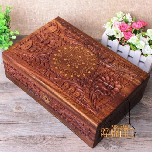 Pakistan imported hand carved jewelry box jewelry box jewelry with classical Antique Walnut lock post