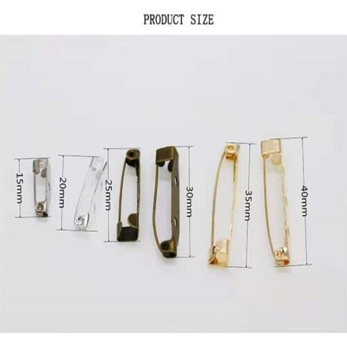 60pcs/Lot Brooch Base Metal Pins 15/20/25/30/35/40mm Pins Back Silver Kc Gold Color Locking Clasp Pin Holder Jewelry Accessories