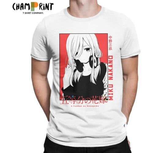 Miku Nakano 5 Toubun No Hanayome T-Shirt Men Vintage Cotton Tee Shirt Round Neck Short Sleeve T Shirts Clothing